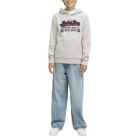 Sweat en coton mélangé écru uni avec un col à capuche et une coupe droite - Image 3