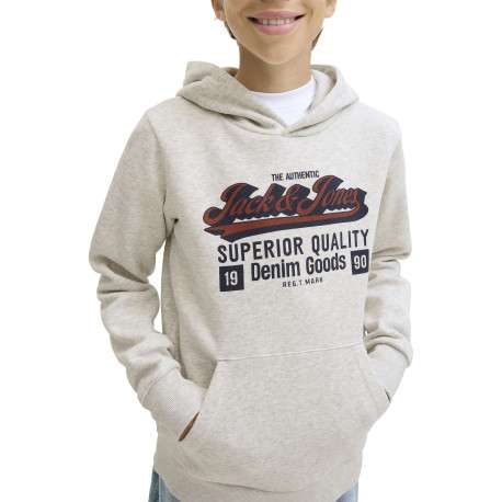 Sweat en coton mélangé écru uni avec un col à capuche et une coupe droite - Image 5