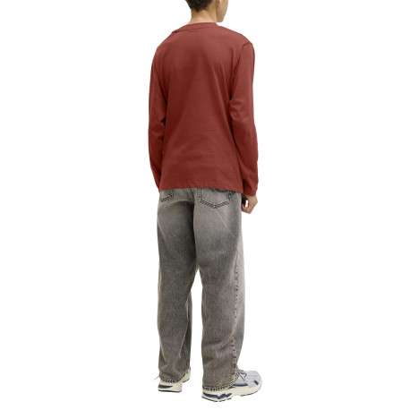 T-shirt en coton brique uni avec une coupe droite et un col rond - Image 4