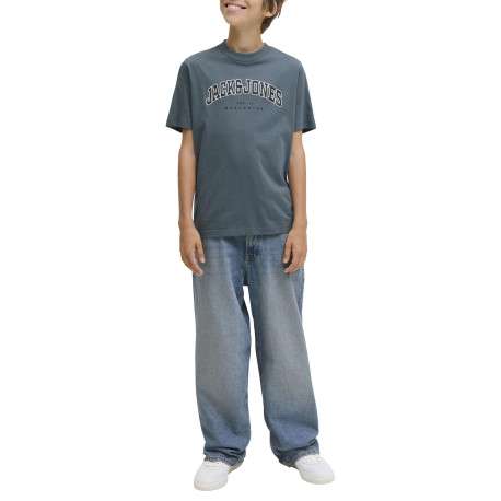 T-shirt en coton gris uni avec une coupe droite et un col rond - Image 3