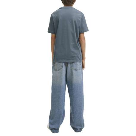 T-shirt en coton gris uni avec une coupe droite et un col rond - Image 4
