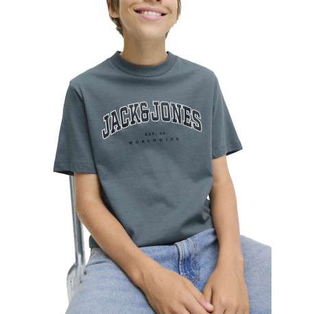 T-shirt en coton gris uni avec une coupe droite et un col rond - Image 5