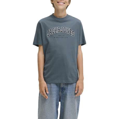 T-shirt en coton gris uni avec une coupe droite et un col rond - Image 6