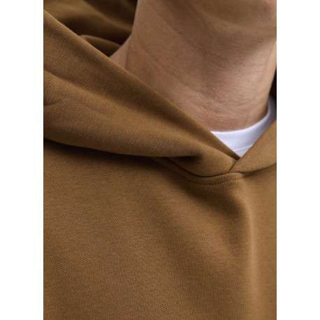 Sweat en coton mélangé camel uni avec une coupe droite et un col à capuche - Image 2