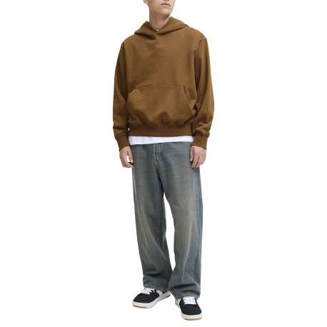 Sweat en coton mélangé camel uni avec une coupe droite et un col à capuche - Image 3