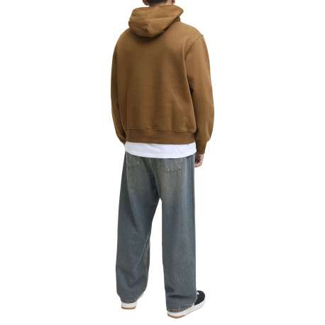 Sweat en coton mélangé camel uni avec une coupe droite et un col à capuche - Image 4