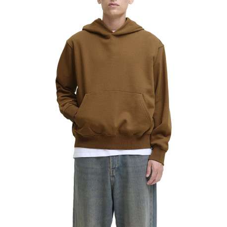 Sweat en coton mélangé camel uni avec une coupe droite et un col à capuche - Image 5