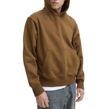Sweat en coton mélangé camel uni avec une coupe droite et un col à capuche - Image 6