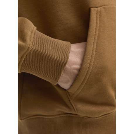 Sweat en coton mélangé camel uni avec une coupe droite et un col à capuche - Image 7