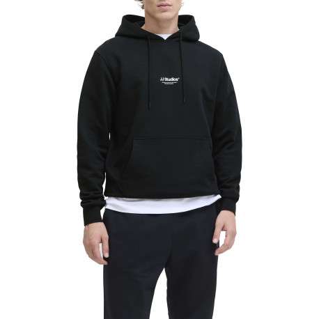 Sweat à capuche en coton mélangé noir uni avec une coupe droite - Image 5