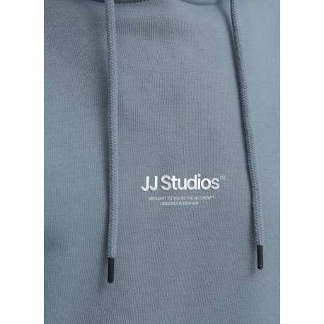 Sweat en coton mélangé bleu uni avec une coupe droite et un col à capuche - Image 2