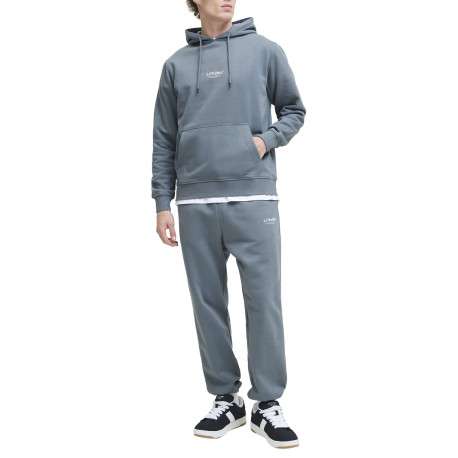 Sweat en coton mélangé bleu uni avec une coupe droite et un col à capuche - Image 3