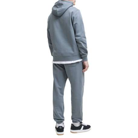 Sweat en coton mélangé bleu uni avec une coupe droite et un col à capuche - Image 4