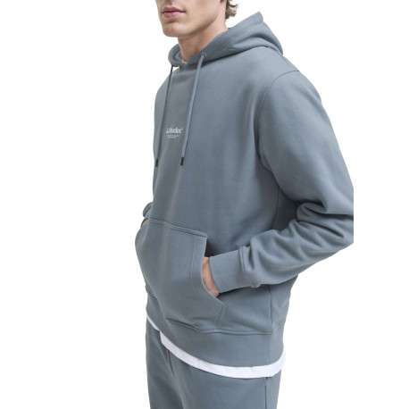 Sweat en coton mélangé bleu uni avec une coupe droite et un col à capuche - Image 5