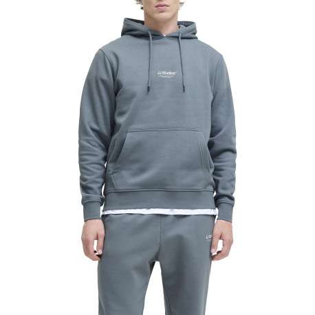 Sweat en coton mélangé bleu uni avec une coupe droite et un col à capuche - Image 6