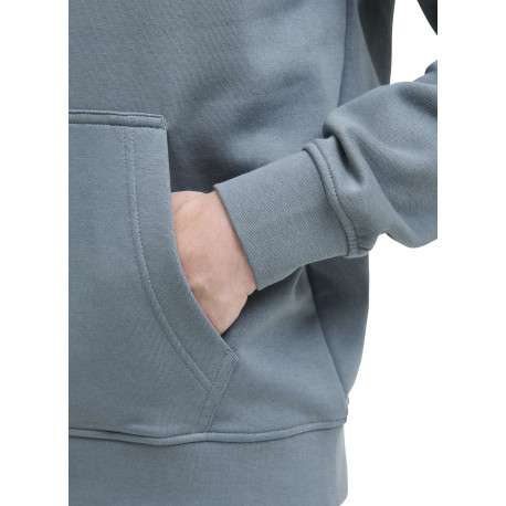 Sweat en coton mélangé bleu uni avec une coupe droite et un col à capuche - Image 7