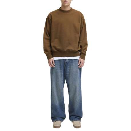 Sweat en coton mélangé camel uni à coupe droite avec un col rond - Image 3