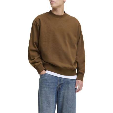Sweat en coton mélangé camel uni à coupe droite avec un col rond - Image 5
