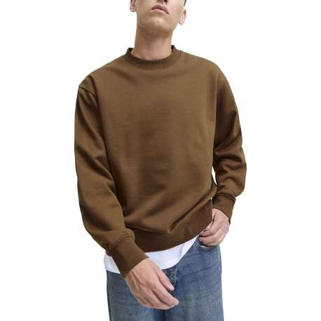 Sweat en coton mélangé camel uni à coupe droite avec un col rond - Image 6