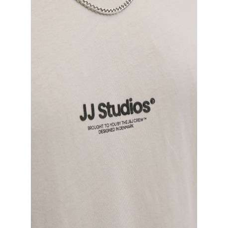 T-shirt en coton écru uni avec une coupe droite et un col rond - Image 2