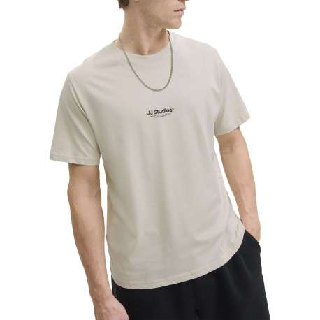 T-shirt en coton écru uni avec une coupe droite et un col rond - Image 5