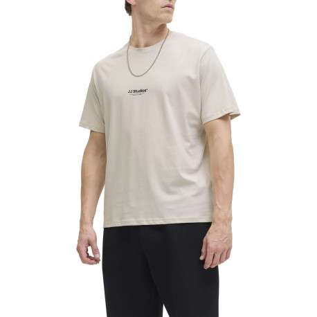 T-shirt en coton écru uni avec une coupe droite et un col rond - Image 6