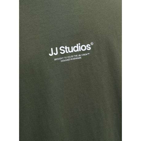 T-shirt en coton vert uni avec une coupe droite et un col rond - Image 2