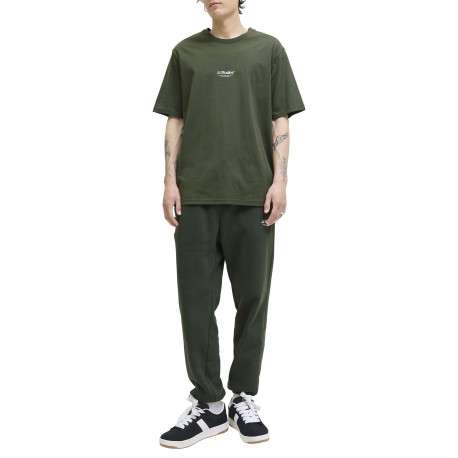 T-shirt en coton vert uni avec une coupe droite et un col rond - Image 3