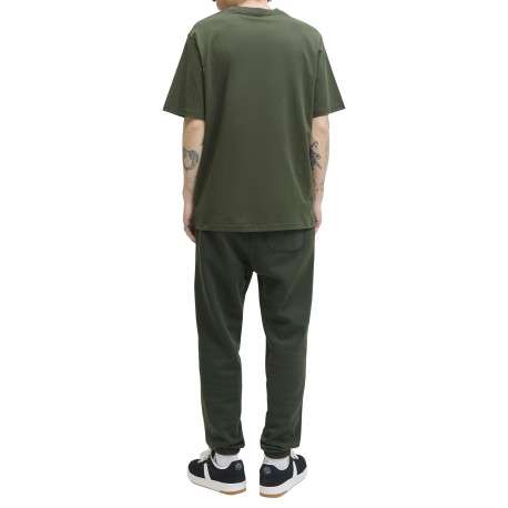 T-shirt en coton vert uni avec une coupe droite et un col rond - Image 4