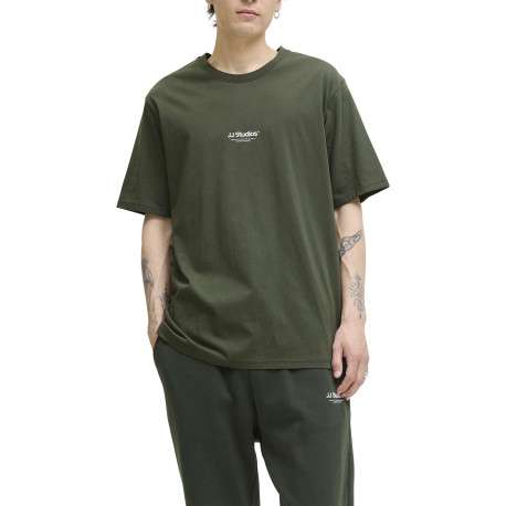 T-shirt en coton vert uni avec une coupe droite et un col rond - Image 5