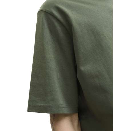 T-shirt en coton vert uni avec une coupe droite et un col rond - Image 7