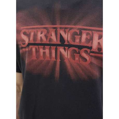 T-shirt en coton noir imprimé série à la poitrine et au dos avec un col rond - Image 2