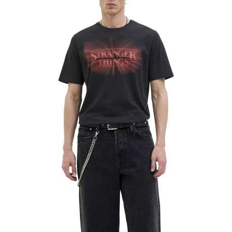T-shirt en coton noir imprimé série à la poitrine et au dos avec un col rond - Image 6