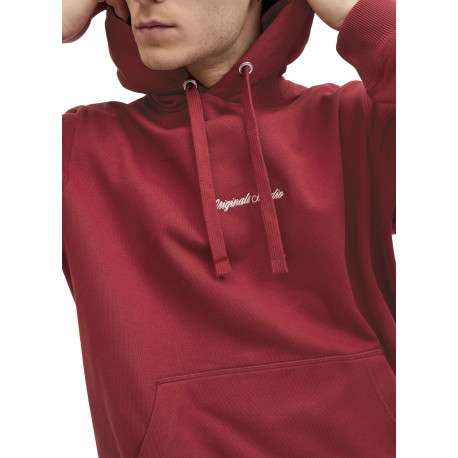 Sweat en coton rouge uni avec un col à capuche et cordon de serrage - Image 6