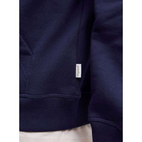 Sweat en coton marine uni avec un col à capuche et cordon de serrage - Image 2