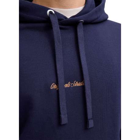 Sweat en coton marine uni avec un col à capuche et cordon de serrage - Image 7