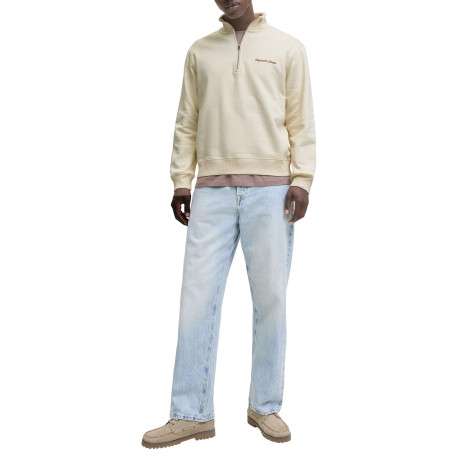 Sweat en coton écru uni avec un col montant et fermeture à glissière - Image 3