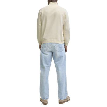 Sweat en coton écru uni avec un col montant et fermeture à glissière - Image 4