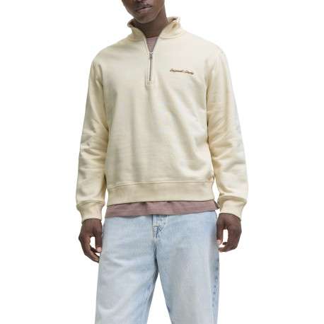 Sweat en coton écru uni avec un col montant et fermeture à glissière - Image 5