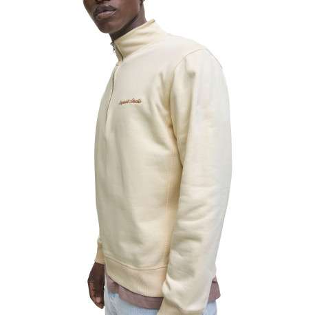 Sweat en coton écru uni avec un col montant et fermeture à glissière - Image 6