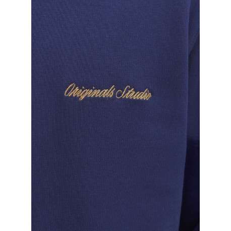Sweat en coton marine uni avec un col montant et fermeture à glissière - Image 2
