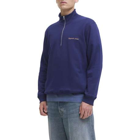 Sweat en coton marine uni avec un col montant et fermeture à glissière - Image 3