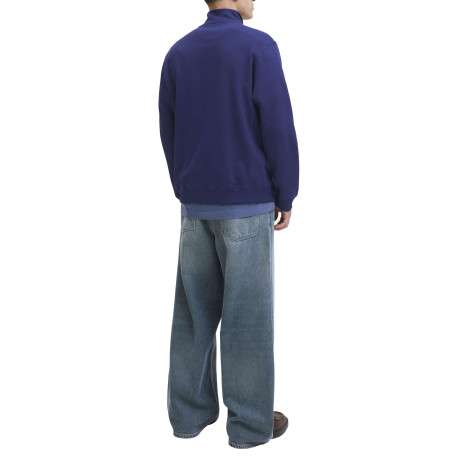 Sweat en coton marine uni avec un col montant et fermeture à glissière - Image 4