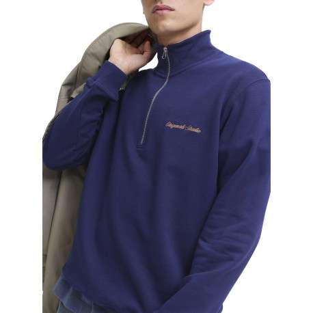 Sweat en coton marine uni avec un col montant et fermeture à glissière - Image 5