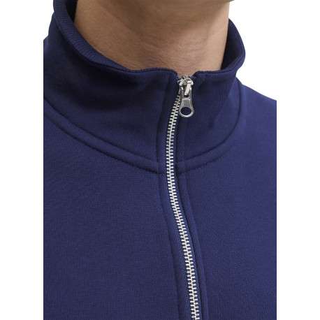Sweat en coton marine uni avec un col montant et fermeture à glissière - Image 7
