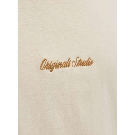 T-shirt en coton écru uni avec un col rond et des manches courtes - Image 2
