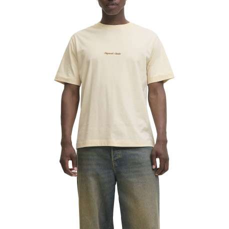 T-shirt en coton écru uni avec un col rond et des manches courtes - Image 3
