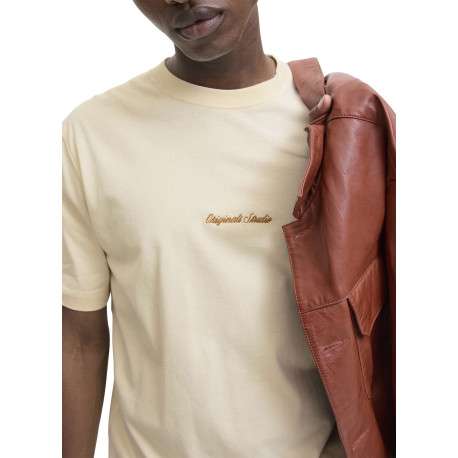 T-shirt en coton écru uni avec un col rond et des manches courtes - Image 5