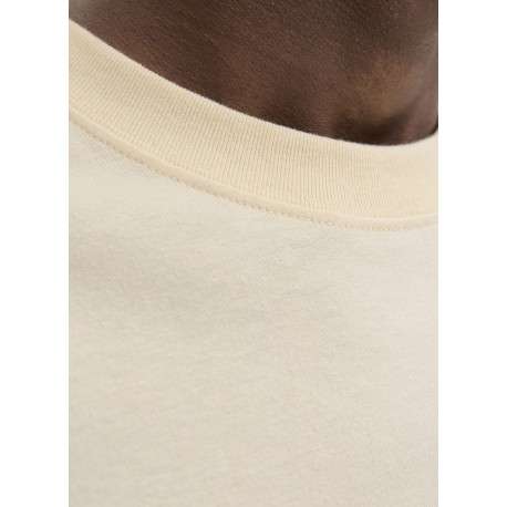 T-shirt en coton écru uni avec un col rond et des manches courtes - Image 7