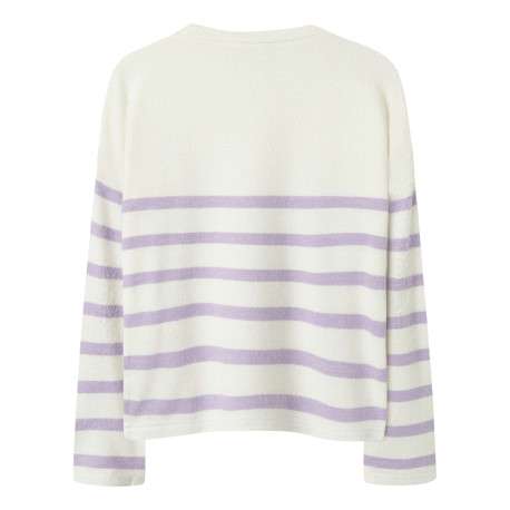 Pull lilas rayé avec un col rond et une coupe droite à manches longues - Image 2